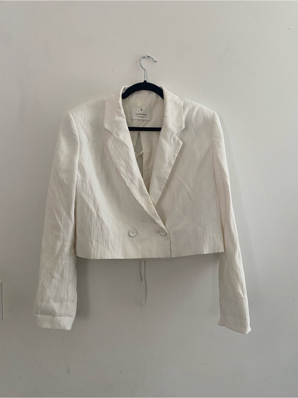 stradivarius Cropped Cream Double-Breasted Blazer
